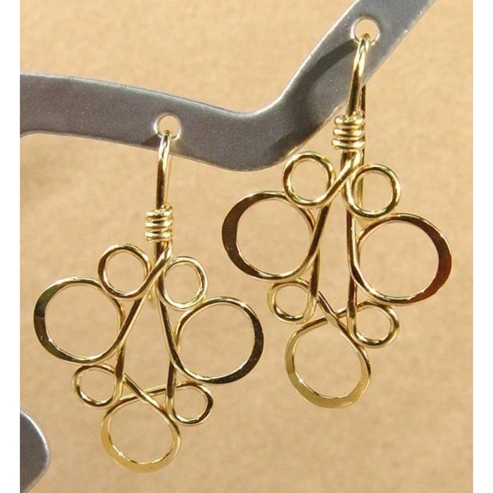 Goldtone Handmade Wire Wrap Drop Earrings Boho Celtic Scrollwork‎ Design